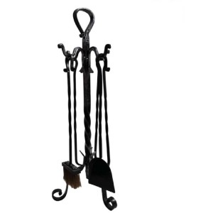 SET ATTREZZI CAMINO IN FERRO BATTUTO ANELLO H.77