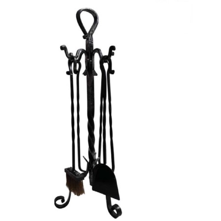SET ATTREZZI CAMINO IN FERRO BATTUTO ANELLO H.77