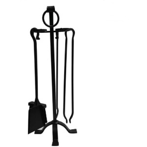 SET ATTREZZI CAMINO IN FERRO BATTUTO ANELLO H.73