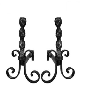 COPPIA ALARI IN FERRO BATTUTO MANICI FORGIATI H.33X41