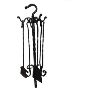 SET ATTREZZI CAMINO IN FERRO BATTUTO DRAGO H.75