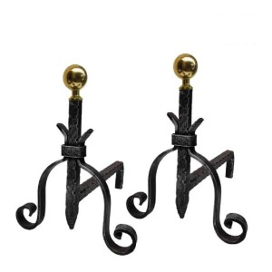 COPPIA ALARI IN FERRO BATTUTO H.36X46 POMOLO OTTONE