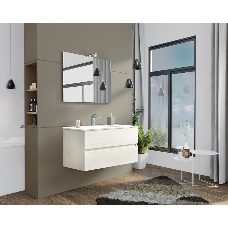 MOBILE BAGNO CON LAVABO E SPECCHIO INCLUSI FINITURA ROVERE BIANCO 105X47X53H Cm MOBILE BAGNO CON LAVABO E SPECCHIO INCLUSI FINITURA ROVERE BIANCO 105X47X53H Cm