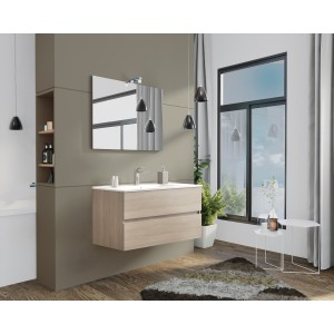 MOBILE BAGNO CON LAVABO E SPECCHIO INCLUSI FINITURA ROVERE FUMO 105X47X53H Cm