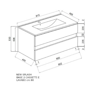 MOBILE BAGNO CON LAVABO E SPECCHIO INCLUSI FINITURA ROVERE BIANCO 81X47X53H Cm