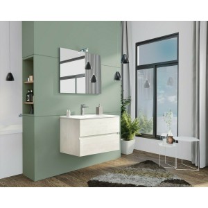 MOBILE BAGNO CON LAVABO E SPECCHIO INCLUSI FINITURA ROVERE BIANCO 81X47X53H Cm
