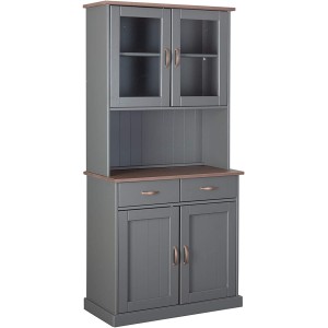 MOBILE SOGGIORNO CREDENZA VETRINA LUZERNA  2+2 ANTE + 2 CASSETTI 90x45x191H PINO MASSELLO VERNICIATO GRIGIO E MARRONE SEPPIA