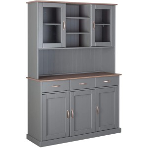 MOBILE SOGGIORNO CREDENZA VETRINA LUZERNA 3+2 ANTE + 3 CASSETTI 131x45x191H PINO MASSELLO VERNICIATO GRIGIO E MARRONE SEPPIA