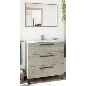 Mobile Bagno sottolavabo H86x80x45 Cm con specchio mod.ALASKA finitura Rovere