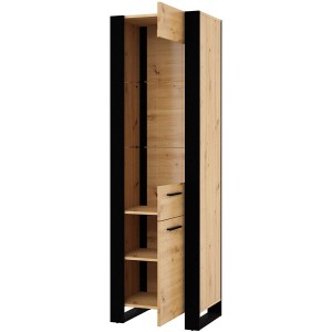 Mobile Credenza Vetrina Nuka Cm 188H x 58 x 45 colore Rovere Rustico e Nero