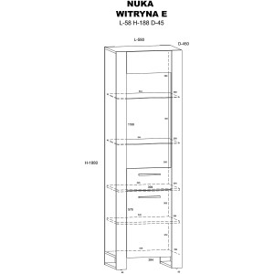 Mobile Credenza Vetrina Nuka Cm 188H x 58 x 45 colore Rovere Rustico e Nero
