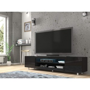 Mobile TV con illuminazione LED integrata Cm 42h x 189 x 37 frontali Nero Lucido struttura Nero Opaco