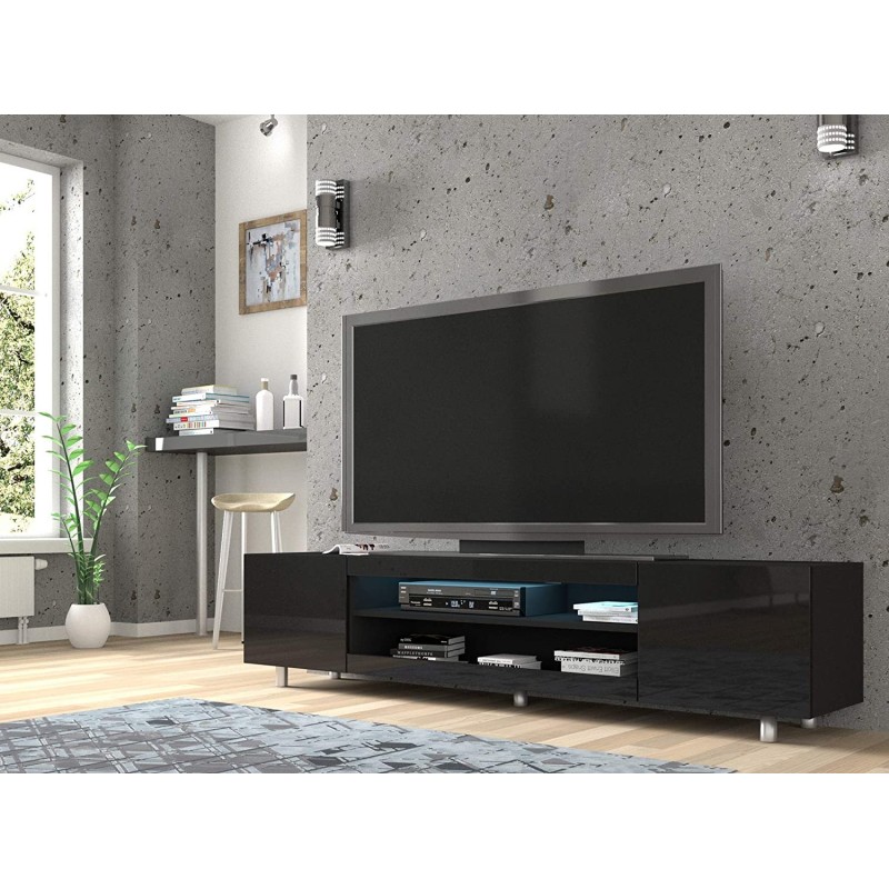 Mobile TV con illuminazione LED integrata Cm 42h x 189 x 37 frontali Nero Lucido struttura Nero Opaco Mobile TV con illuminazione LED integrata Cm 42h x 189 x 37 frontali Nero Lucido struttura Nero Opaco