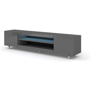 Mobile TV illuminazione LED Cm 42h x 189 x 37 frontali Grigio Lucido struttura Grigio Opaco
