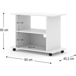 Mobile TV basso con ruote Yogi Cm 80 x 40 x 60H colore Bianco