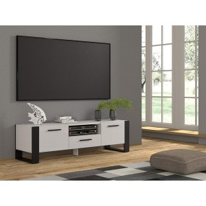 Mobile TV moderno Cm 160x43x48H colore Bianco Opaco piedi e maniglie Nero