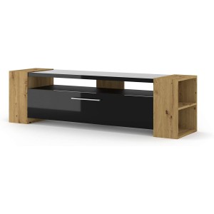 Mobile TV Livia Cm 160 x 40 x 45H colore Nero Lucido con laterali Rovere Rustico