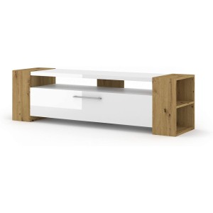 Mobile TV Livia Cm 160 x 40 x 45H colore Bianco Lucido con laterali Rovere Rustico