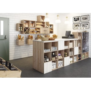 SCAFFALE NEGOZIO CASA KIT CUBO 4 P. DINAMIC CM.33x36x140H LEGNO CHIARO
