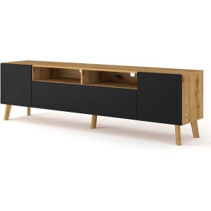 MOBILE TV PORTA TV STAND TV SOGGIORNO LUXI  195x42x56cm ROVERE NERO OPACO