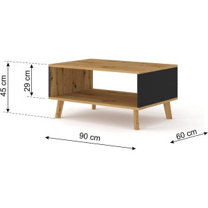 MOBILE TAVOLINO TAVOLINETTO DA CAFFE' LUXI 90x60x45cm ROVERE NERO OPACO
