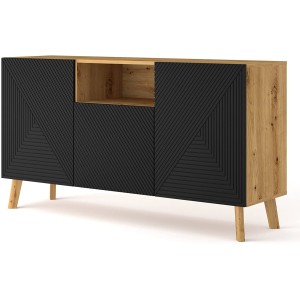 MOBILE CASSETTIERA SOGGIORNO LUXI 146x42x80cm ROVERE NERO OPACO