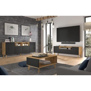 MOBILE CASSETTIERA SOGGIORNO LUXI 146x42x80cm ROVERE NERO OPACO
