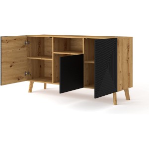 MOBILE CASSETTIERA SOGGIORNO LUXI 146x42x80cm ROVERE NERO OPACO