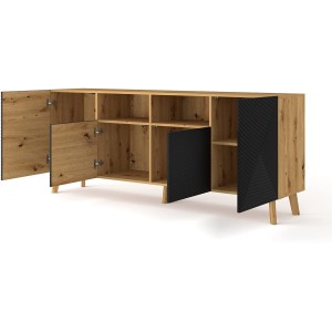 MOBILE CASSETTIERA SOGGIORNO LUXI 195x42x80cm ROVERE NERO OPACO