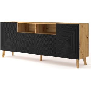 MOBILE CASSETTIERA SOGGIORNO LUXI 195x42x80cm ROVERE NERO OPACO