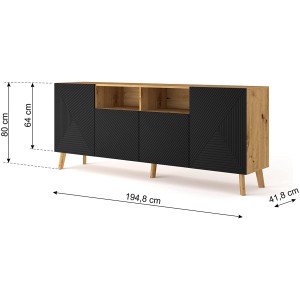 MOBILE CASSETTIERA SOGGIORNO LUXI 195x42x80cm ROVERE NERO OPACO