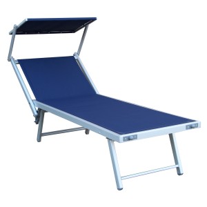 LETTINO SPIAGGIA GIARDINO CON PARASOLE ALLUMINIO/ACCIAIO BLU cm 189x58x36h