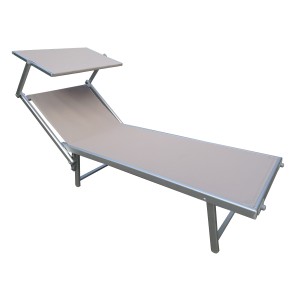 LETTINO SPIAGGIA GIARDINO CON PARASOLE ALLUMINIO/ACCIAIO SABBIA cm 189x58x36h