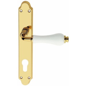 MANIGLIA DALIA OTTONE PORCELLANA QUADRO 8X85 INTERASSE FORO YALE