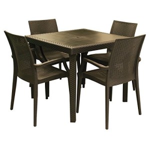 SET POLIRATTAN ANTRACITE BOHEME TAVOLO 90X90XH74 CON 4 POLTRONE  ARREDO ESTERNO