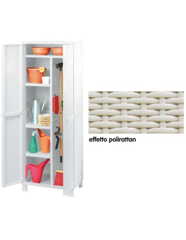 ARMADIO RESINA ANTIURTO EFFETTO POLIRATTAN CON 4 RIPIANI CM.65X45X184H BIANCO