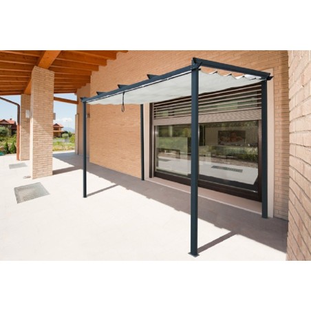 GAZEBO PERGOLA MT 3x4 IN ACCIAIO CON TELO RETRATTILE SCORREVOLE AZORES