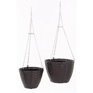 VASO PAPILLON  SET 2 VASI TONDI PENDENTI IN POLYRATTAN MARRONI