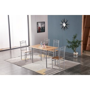 SET TAVOLO CON 4 SEDIE EFFETTO LEGNO CHIARO 120X70 Cm