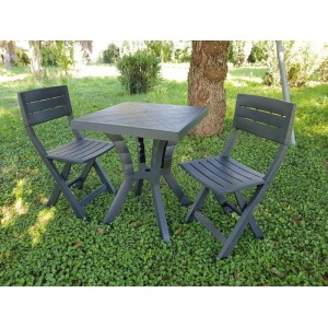 SET "DUETTO" IN  RESINA TAVOLO + 2 SEDIE PIEGHEVOLI FINITURA ANTRACITE
