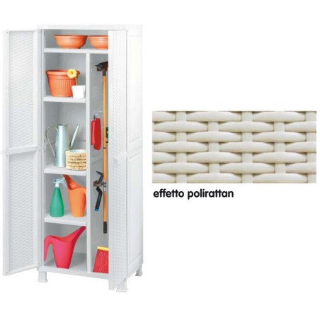 ARMADIO RESINA ANTIURTO EFFETTO POLIRATTAN CON 4 RIPIANI CM.65X45X184H BIANCO