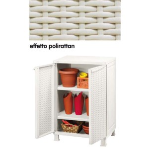 ARMADIO RESINA ANTIURTO EFFETTO POLIRATTAN CON 2 RIPIANI CM.65X45X99H BIANCO