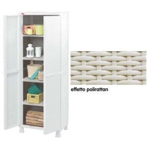 ARMADIO RESINA ANTIURTO EFFETTO POLIRATTAN CON 4 RIPIANI E PORTASCOPE  CM.65X45X184H BIANCO