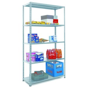 SCAFFALE IN KIT 5 RIPIANI LAMIERA DI ACCIAIO 37X100X196H ASTE INTERE