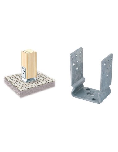 SUPPORTO DI ANCORAGGIO AD U PER PILASTRI LEGNO PZ.4  CON PIEGA MM.A81X60X125H