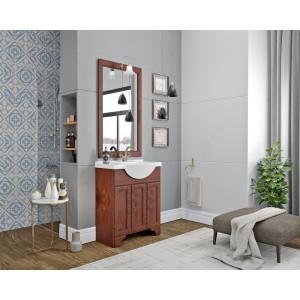 MOBILE BAGNO ARTE POVERA 75x49x196 CON 3 ANTE+SPECCHIO+LAVABO LEGNO MASSELLO MOBILETTO
