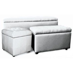 SET POUF KUBO 3 PZ BIANCO 120X50X51 70X40X40 40X40X40 PUFF CONTENITORE POUFF