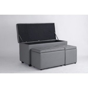 SET POUF POUFF KUBO 1+1+1 GRIGIO SCURO ECOPELLE 3 PEZZI