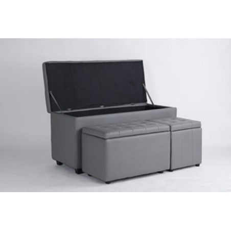 SET POUF POUFF KUBO 1+1+1 GRIGIO SCURO ECOPELLE 3 PEZZI