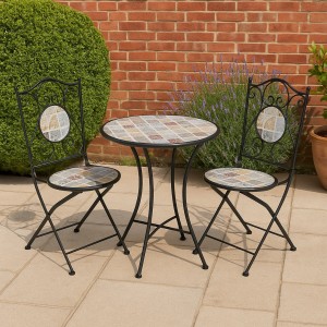 SET PER ESTERNO GIARDINO TAVOLO E 2 SEDIE CON INSERTI IN CERAMICA MODELLO "VILLEFRANCHE"
